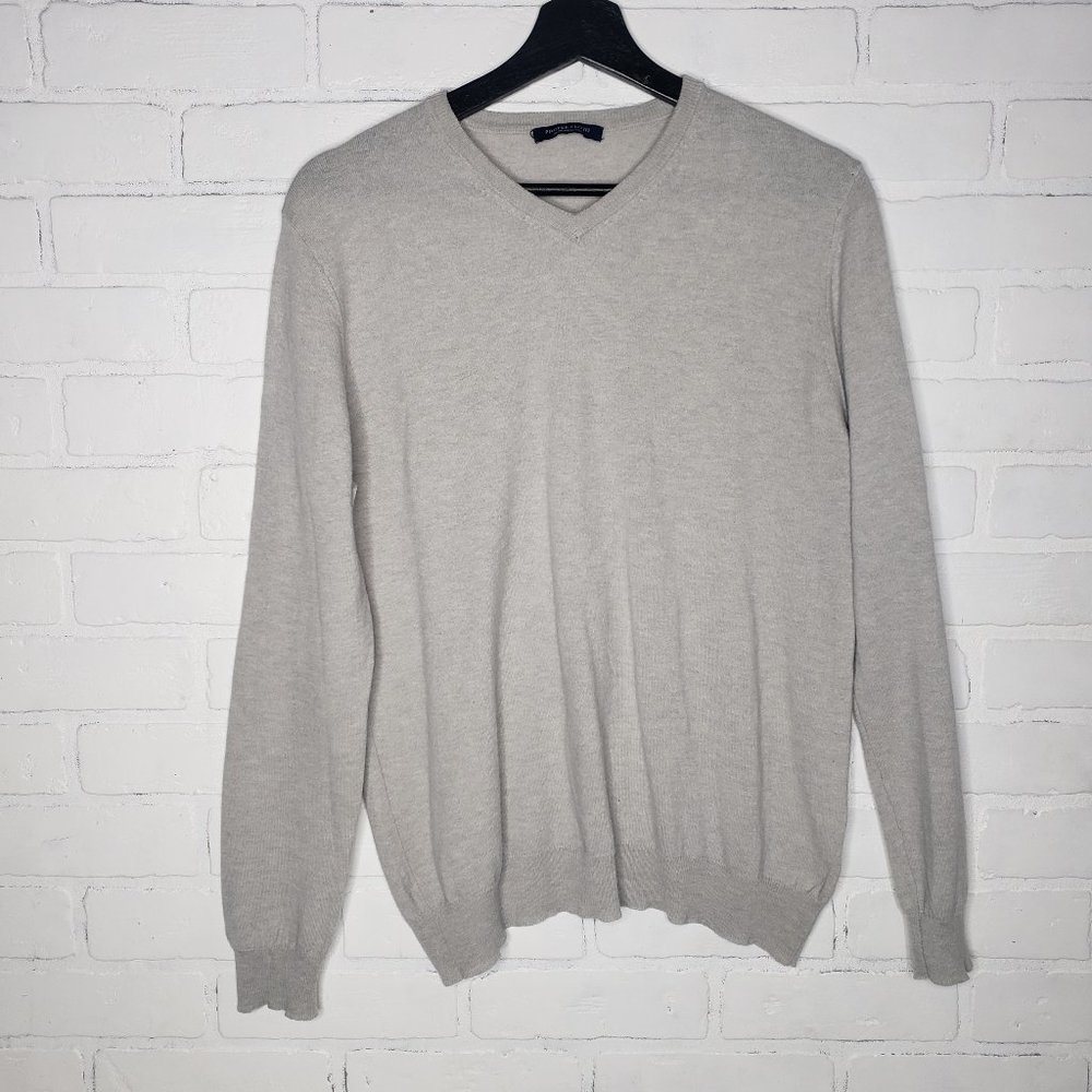 PROPER CLOTH Men's LG Biella S130s Merino V-Neck Sweater Gray Large